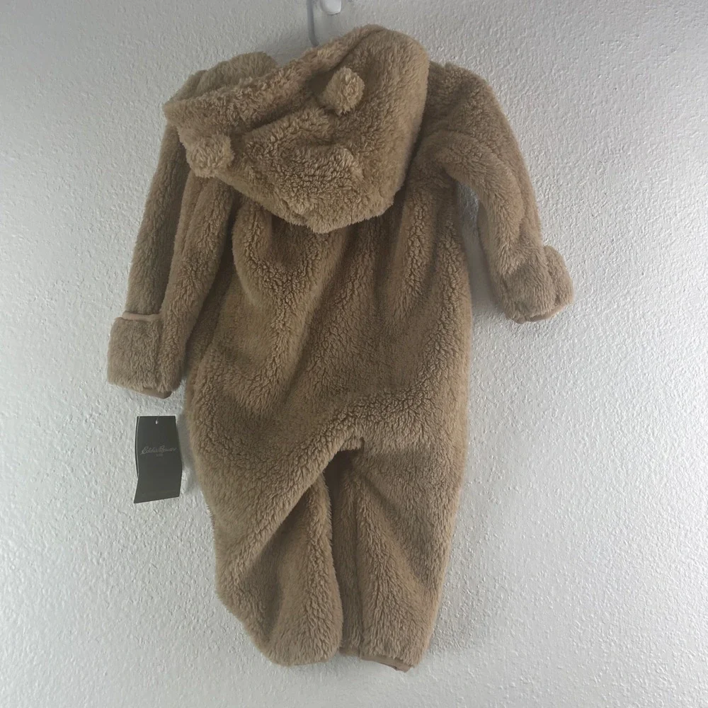 Eddie Bauer Sherpa Fleece Hooded Bunting 12M Tan Havane Gorpcore Teddy Bear Ears